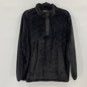 Lands' End Black Plush Fleece Pullover Jacket